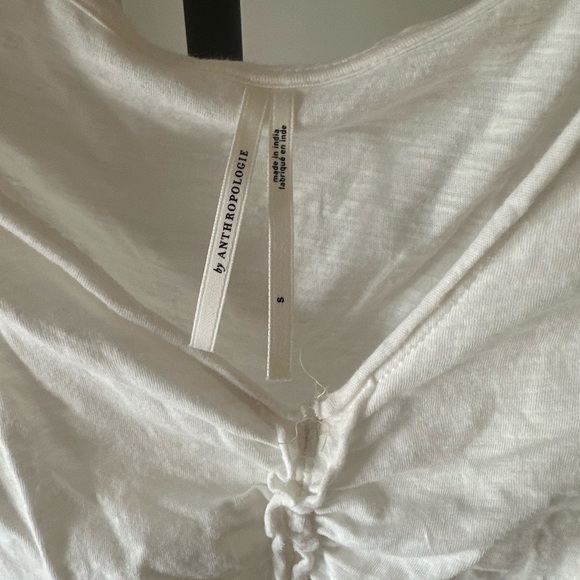 Anthropologie White Puff Sleeve Ruched Blouse - Picture 3 of 13